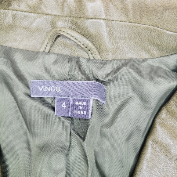 Vince Leather Jacket Womens Green Size 4 Biker Motorcycle Classic Fall Pick Flaw - Picture 3 of 16